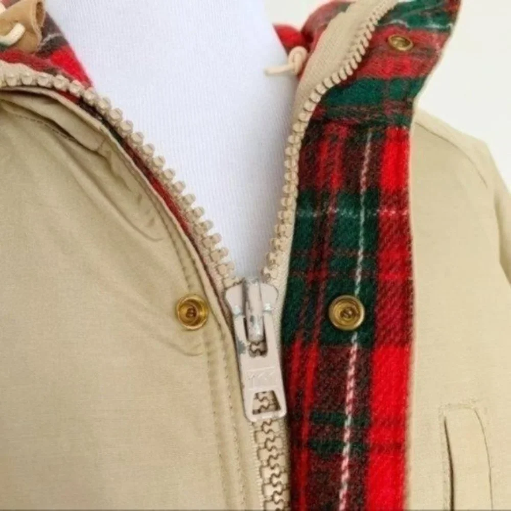 Vintage 80s Woolrich Tan Plaid Flannel Lined Hooded Anorak Utility Jacket Medium - Picture 10 of 16